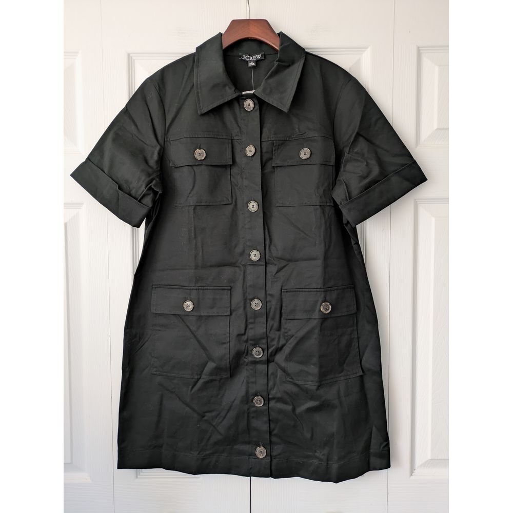 J. Crew Gamine Shirtdress Stretch Twill Sze 12 Black Short Sleeve NWT $128 BY836